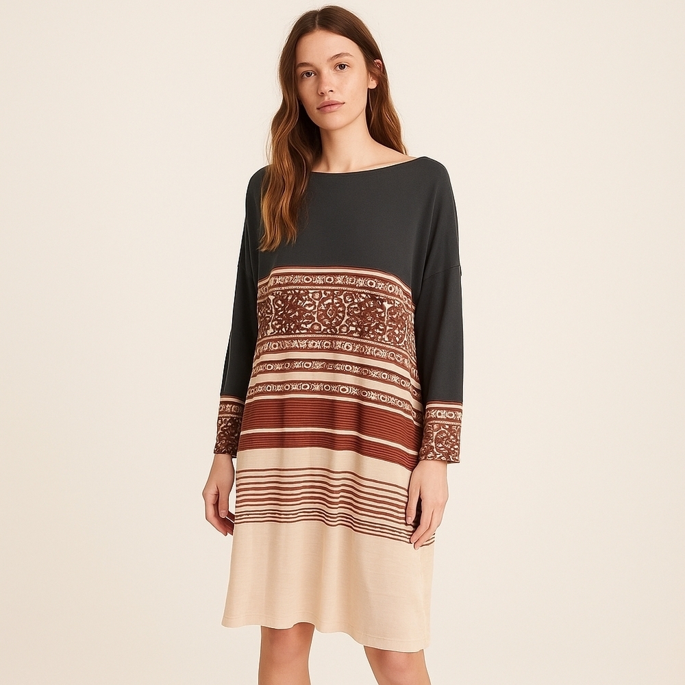 Free People Boho Print Boat Neck Midi Dress – Size S (NWT)
